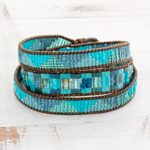Glass beaded wrap bracelet, 'Country River' - Colorful Glass Beaded Wrap Bracelet from Guatemala