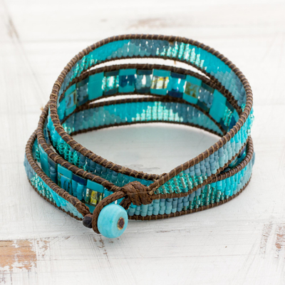 Glass beaded wrap bracelet, 'Country River' - Colorful Glass Beaded Wrap Bracelet from Guatemala