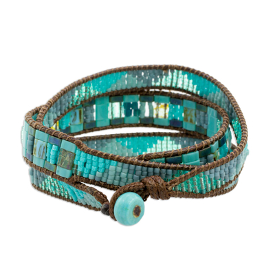 Glass beaded wrap bracelet, 'Country River' - Colorful Glass Beaded Wrap Bracelet from Guatemala