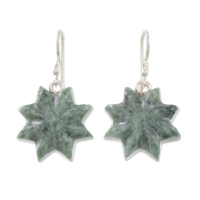 Jade dangle earrings, 'Mayan Succulence' - Star-Shaped Green Jade Dangle Earrings from Guatemala