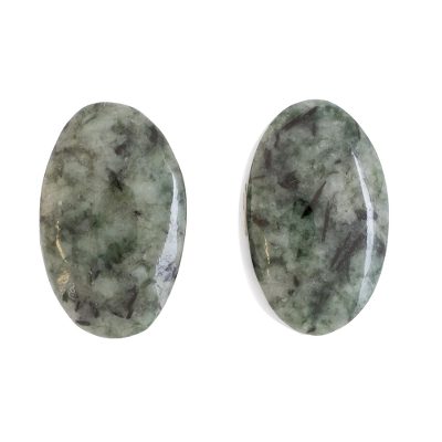 Jade button earrings, 'Oval Simplicity in Green' - Green Jade Oval Button Earrings from Guatemala