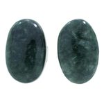 Jade button earrings, 'Oval Simplicity in Dark Green' - Dark Green Jade Oval Button Earrings from Guatemala