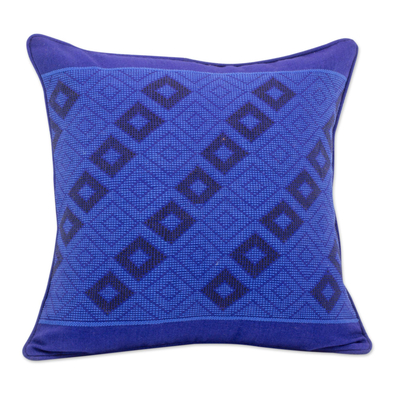 Cotton Cushion Cover in Lapis and Cerulean from Guatemala
