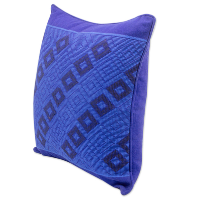Cotton cushion cover, 'Mayan Blue' - Cotton Cushion Cover in Lapis and Cerulean from Guatemala