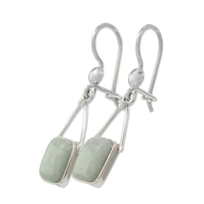 Jade dangle earrings, 'Rectangles of Peace' - Light Green Jade Rectangle Dangle Earrings from Guatemala