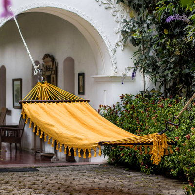 Cotton hammock, 'Take Me to the Sun' (single) - Handwoven Yellow Cotton Hammock (Single) from Guatemala