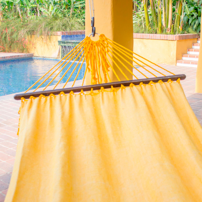 Baumwollhängematte, (einzeln) - Handgewebte Hängematte aus gelber Baumwolle (einzeln) aus Guatemala