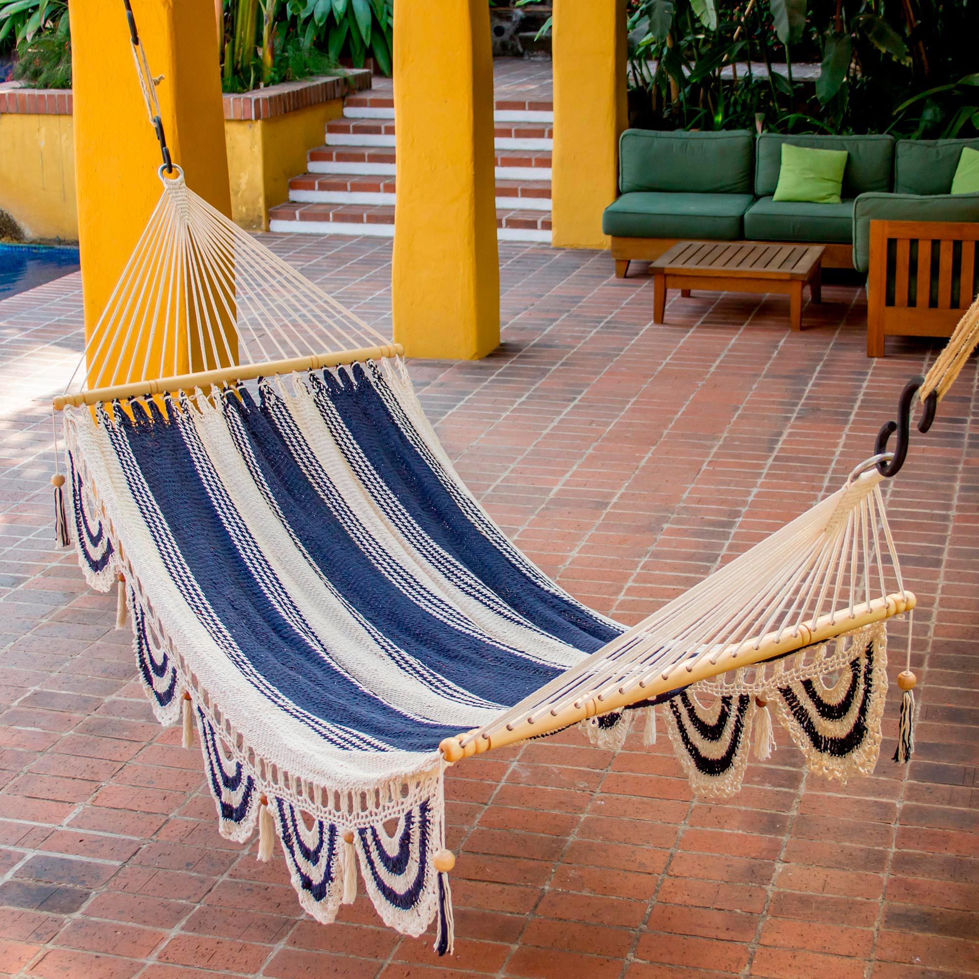Hand Woven Striped Cotton Hammock from Nicaragua (Single) Night on