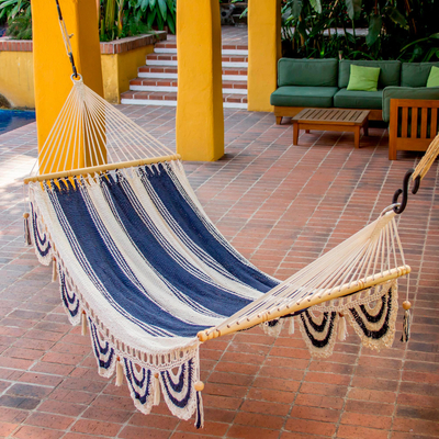 Cotton hammock, 'Night on the Beach' (single) - Hand Woven Striped Cotton Hammock from Nicaragua (Single)