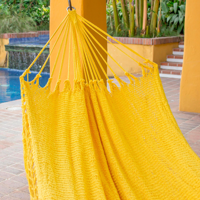 Baumwollhängematte, (einzeln) - Handgewebte Hängematte aus gelber Baumwolle aus Nicaragua (einzeln)