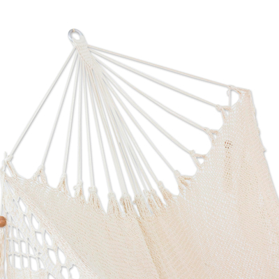 Baumwollseil-Hängematte, 'Fresh Air' (einzeln) - Handgewebte Hängematte aus wärmerer weißer Baumwolle (einzeln)