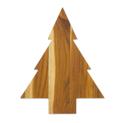 Teak wood cutting board, 'Festive Delights' - Teak Wood Tree-Shaped Cutting Board from Guatemala