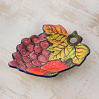 Ceramic appetizer plate, 'Petite Feast' - Colorful Harvest Theme Ceramic Appetizer Plate