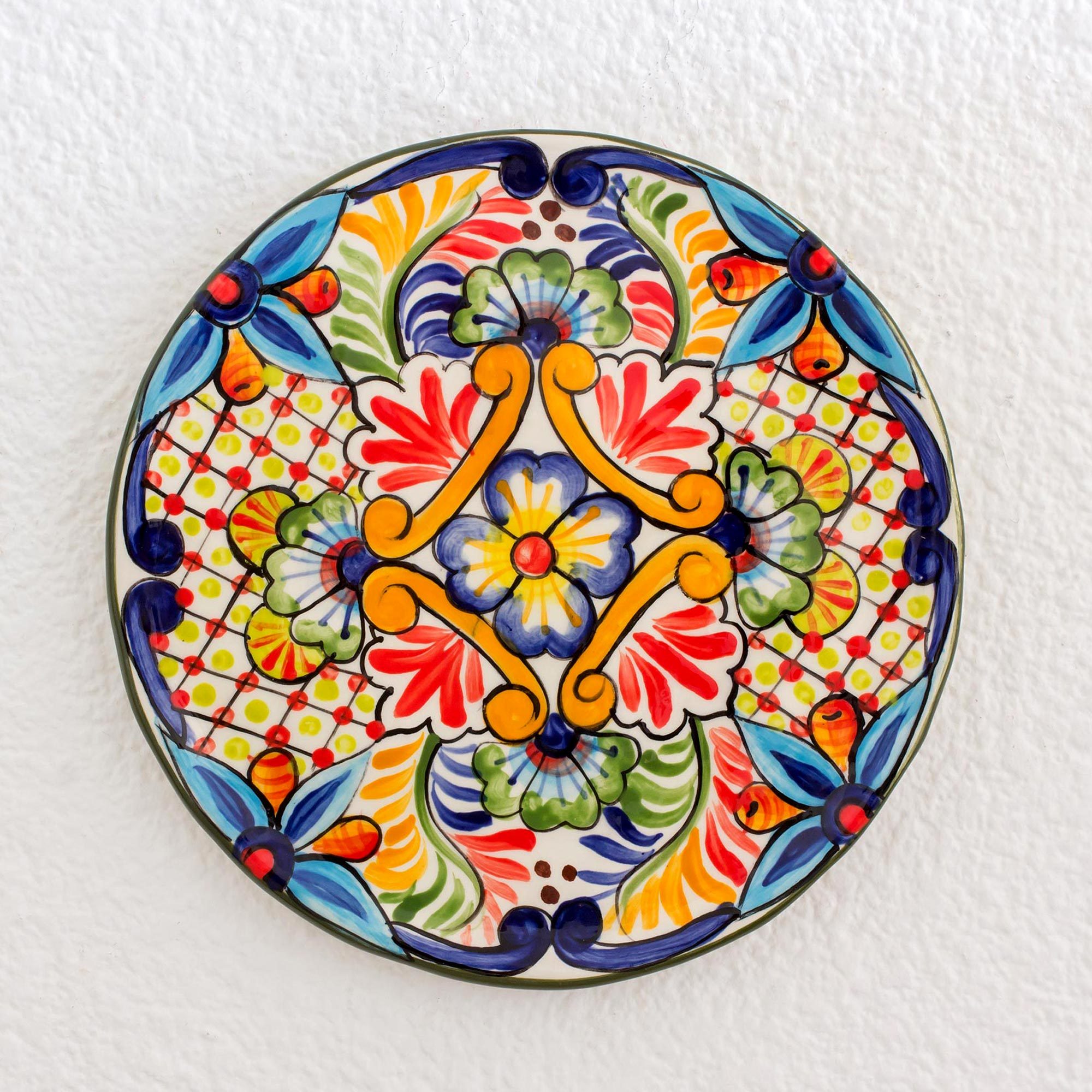 El Salvador Artisan Hand Crafted Ceramic Plate Ahuachapan Flowers NOVICA