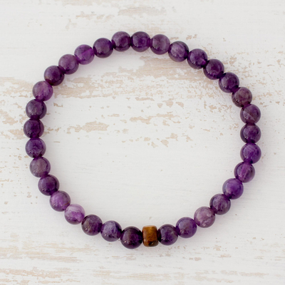 Amethyst beaded stretch bracelet, Rain of Purple