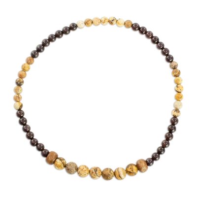 Jasper and Garnet Beaded Stretch Anklet from Guatemala