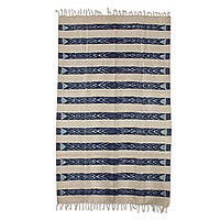 Wool area rug, 'Jasper Inspiration' (4x6) - Striped Wool Area Rug in Navy and Ivory (4x6) from Guatemala