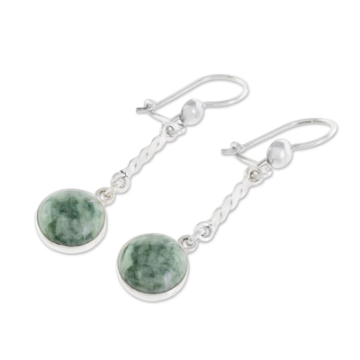 Jade dangle earrings, 'Drops of Hope' - Sterling Silver Green Jade Dangle Earrings from Guatemala