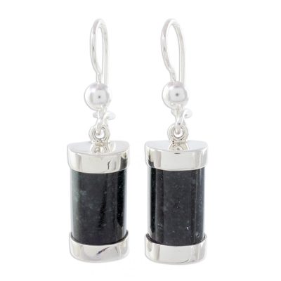 Jade dangle earrings, 'Mayan Sugarcane' - Natural Jade and Silver Dangle Earrings from Guatemala