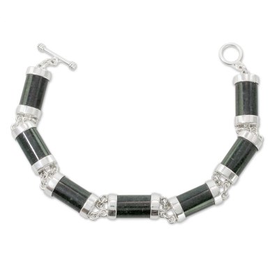 Jade link bracelet, 'Mayan Sugarcane' - Jade and Sterling Silver Link Bracelet from Guatemala