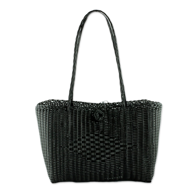 Handcrafted Black Recycled Plastic Tote from Guatemala