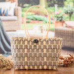 Handwoven tote, 'Delightful Day in Black' - Handwoven Tote in Black and Pale Yellow from Guatemala