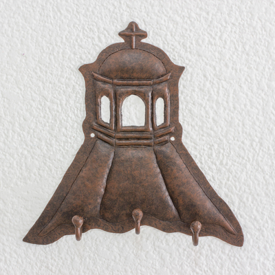 Perchero y llavero de hierro - Perchero de iglesia de hierro hecho a mano y estante para llaves de Guatemala