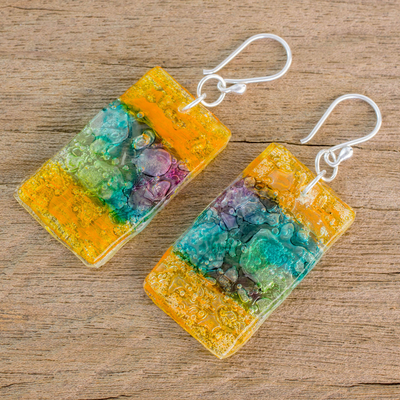 Recycled CD dangle earrings, 'Celebrate Creativity' - Colorful Recycled CD Dangle Earrings from Guatemala