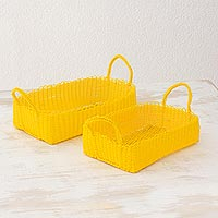 Handwoven baskets, 'Home Warmth in Daffodil' (pair) - Two Handwoven Baskets in Daffodil from Guatemala