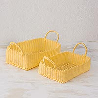 Handwoven baskets, 'Home Warmth in Cornsilk Yellow' (pair) - Cornsilk Yellow Handwoven Baskets from Guatemala (Pair)