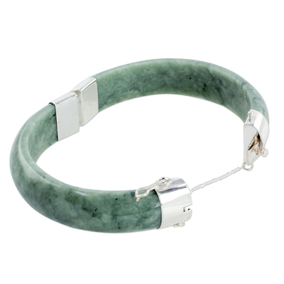 Jade bangle bracelet, 'Verdant Moon in Light Green' - Jade Bangle Bracelet in Light Green from Guatemala