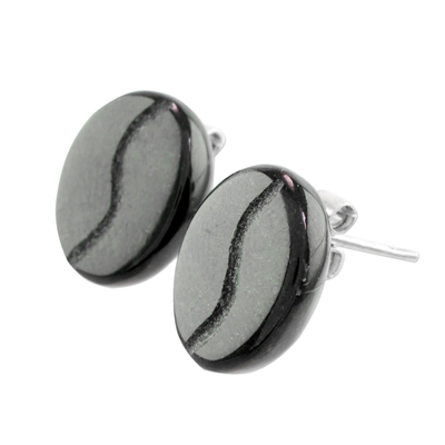 Jade stud earrings, 'Passion for Coffee in Black' - Coffee-Shaped Black Jade Stud Earrings from Guatemala