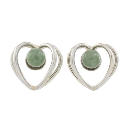 Jade button earring set, 'The Faces of Love' (3 pairs) - Heart-Shaped Modifiable Jade Button Earrings from Guatemala
