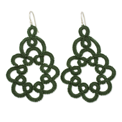 Dangle earrings, 'Beauty of the Forest' - Hand-Tatted Dangle Earrings in Green from Guatemala