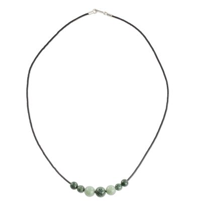 Jade pendant necklace, 'Traditional Virtue' - Natural Jade Beaded Pendant Necklace from Guatemala