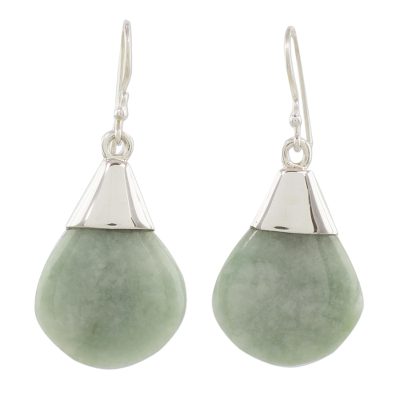 Jade dangle earrings, 'Mayan Raindrops' - Teardrop Jade and Sterling Silver Earrings form Guatemala