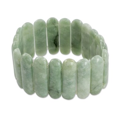 Jade beaded stretch bracelet, 'Plentiful Beauty' - Light Green Jade Beaded Stretch Bracelet from Guatemala