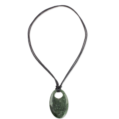 Jade pendant necklace, 'Mayan Ellipse' - Adjustable Jade Pendant Necklace from Guatemala
