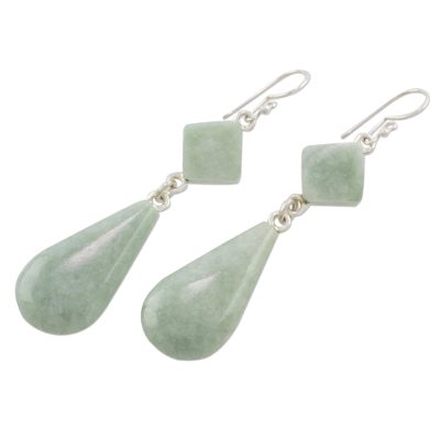Jade dangle earrings, 'Apple Green Drops' - Light Green Jade Dangle Earrings Crafted in Guatemala