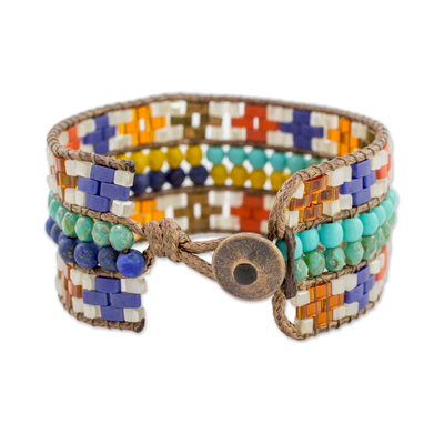 Lapislazuli-Perlenarmband - Buntes Glasarmband aus Guatemala
