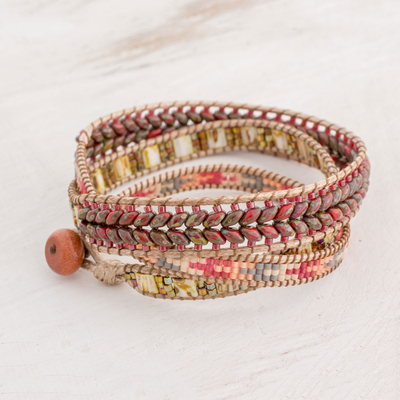 Glass beaded wrap bracelet, 'Country Land' - Handcrafted Glass Beaded Wrap Bracelet from Guatemala