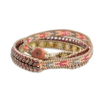 Glass beaded wrap bracelet, 'Country Land' - Handcrafted Glass Beaded Wrap Bracelet from Guatemala