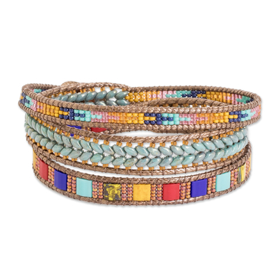 Glass beaded wrap bracelet, 'Country Market' - Multicolored Glass Beaded Wrap Bracelet from Guatemala