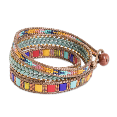 Glass beaded wrap bracelet, 'Country Market' - Multicolored Glass Beaded Wrap Bracelet from Guatemala