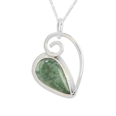 Jade pendant necklace, 'Elegant Drop' - Green Jade and Silver Pendant Necklace from Guatemala