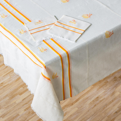 Cotton tablecloth and napkin set, Sunny Rooster