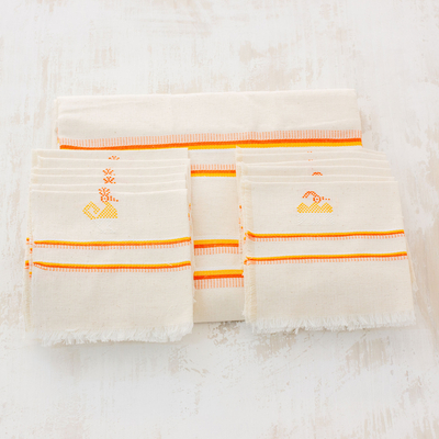 Cotton tablecloth and napkin set, 'Sunny Rooster' - Hand Woven All Cotton Tablecloth and Napkin Set