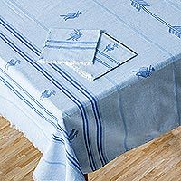 Cotton tablecloth and napkin set, 'Birds of the Garden' - Guatemalan Handmade Tablecloth and Napkins Set