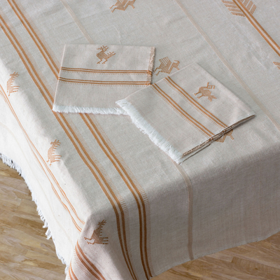 Cotton tablecloth and napkin set, Field and Forest