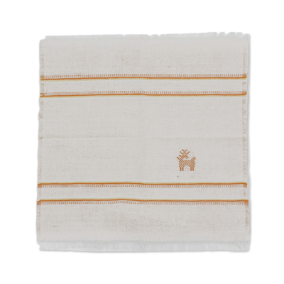 Cotton tablecloth and napkin set, 'Field and Forest' - Hand Woven Natural and Orange Cotton Table Linen Set